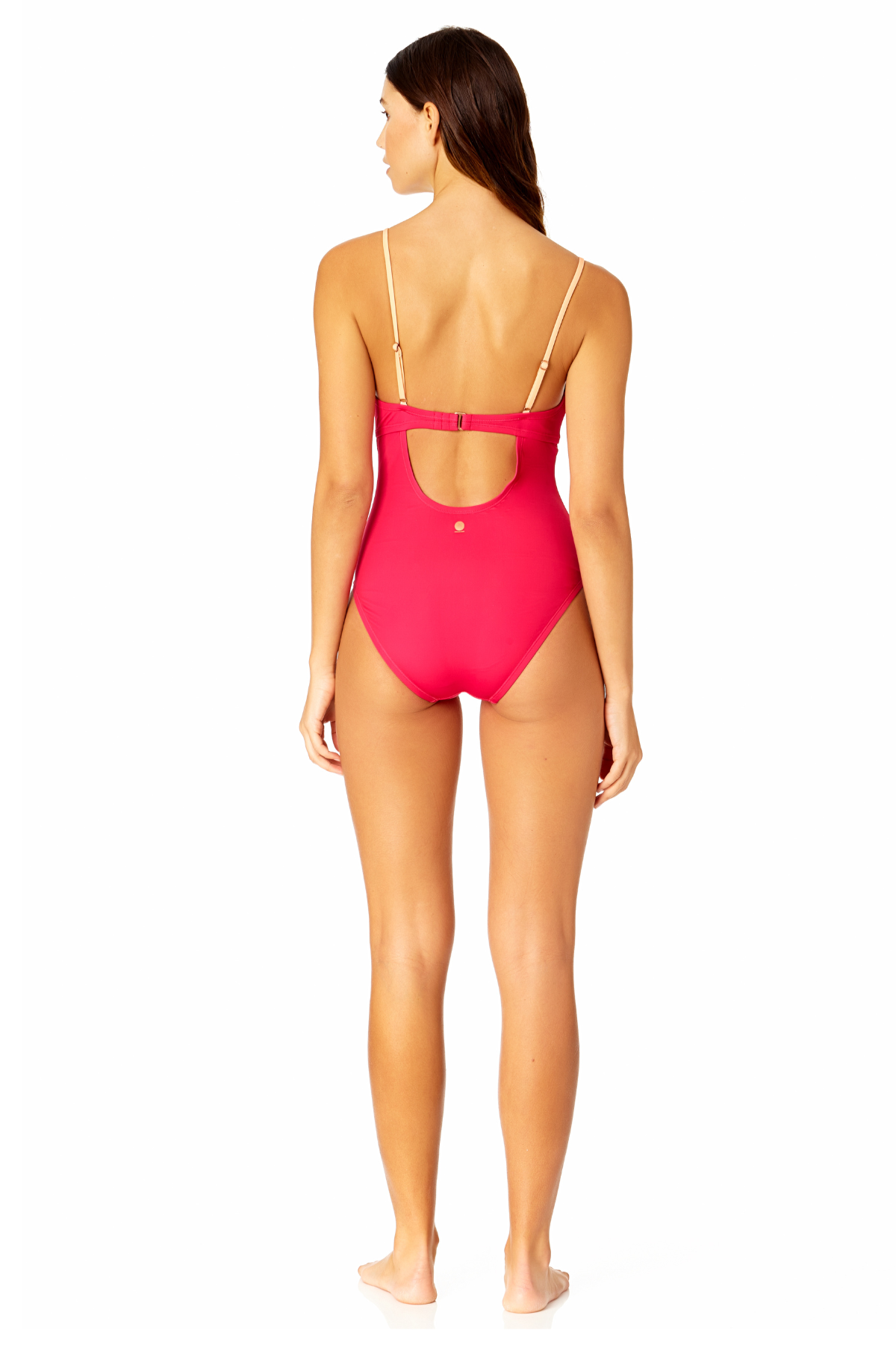 Women's Solid Piped Keyhole One Piece Swimsuit
