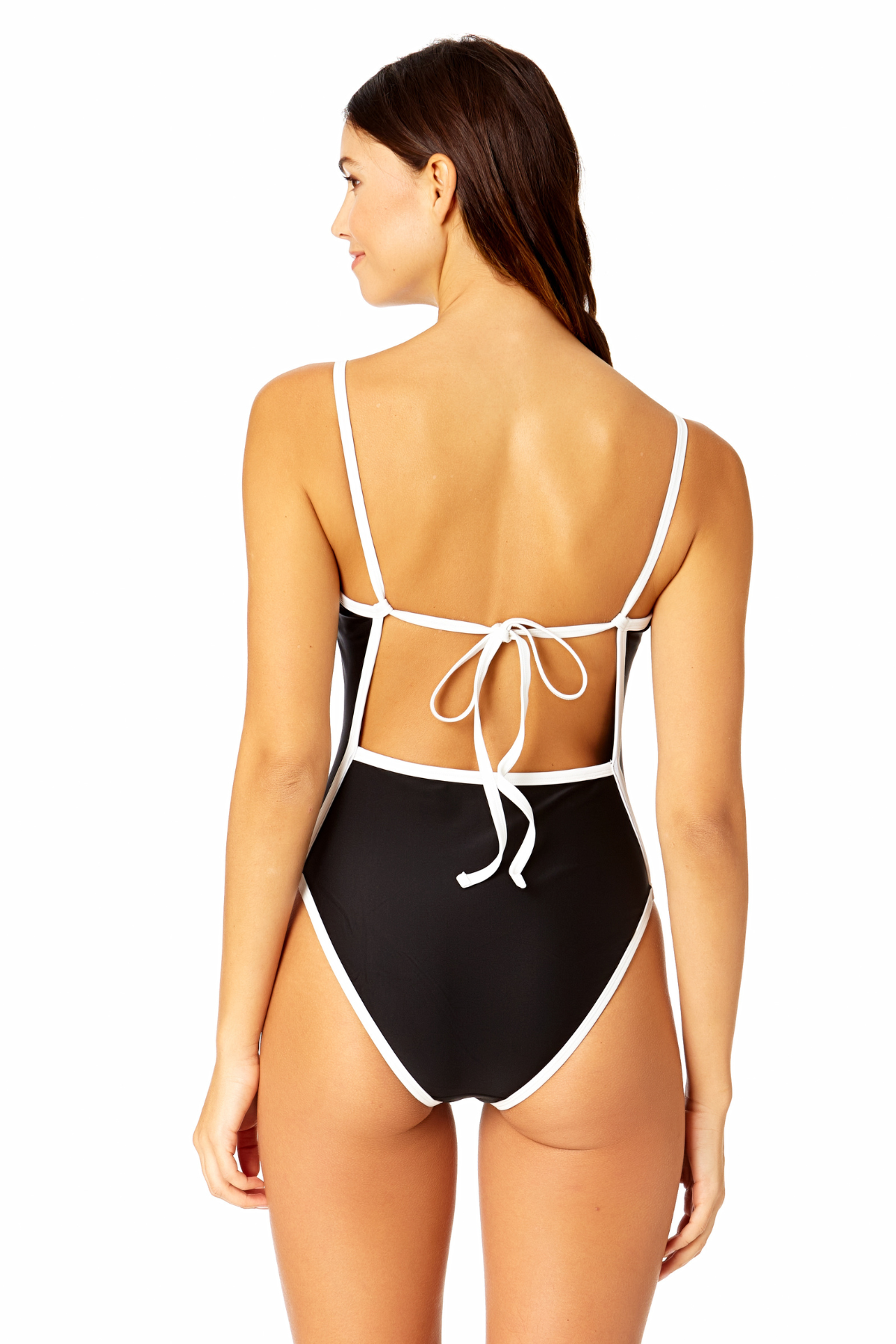 Women's Solid Piped Contour One Piece Swimsuit