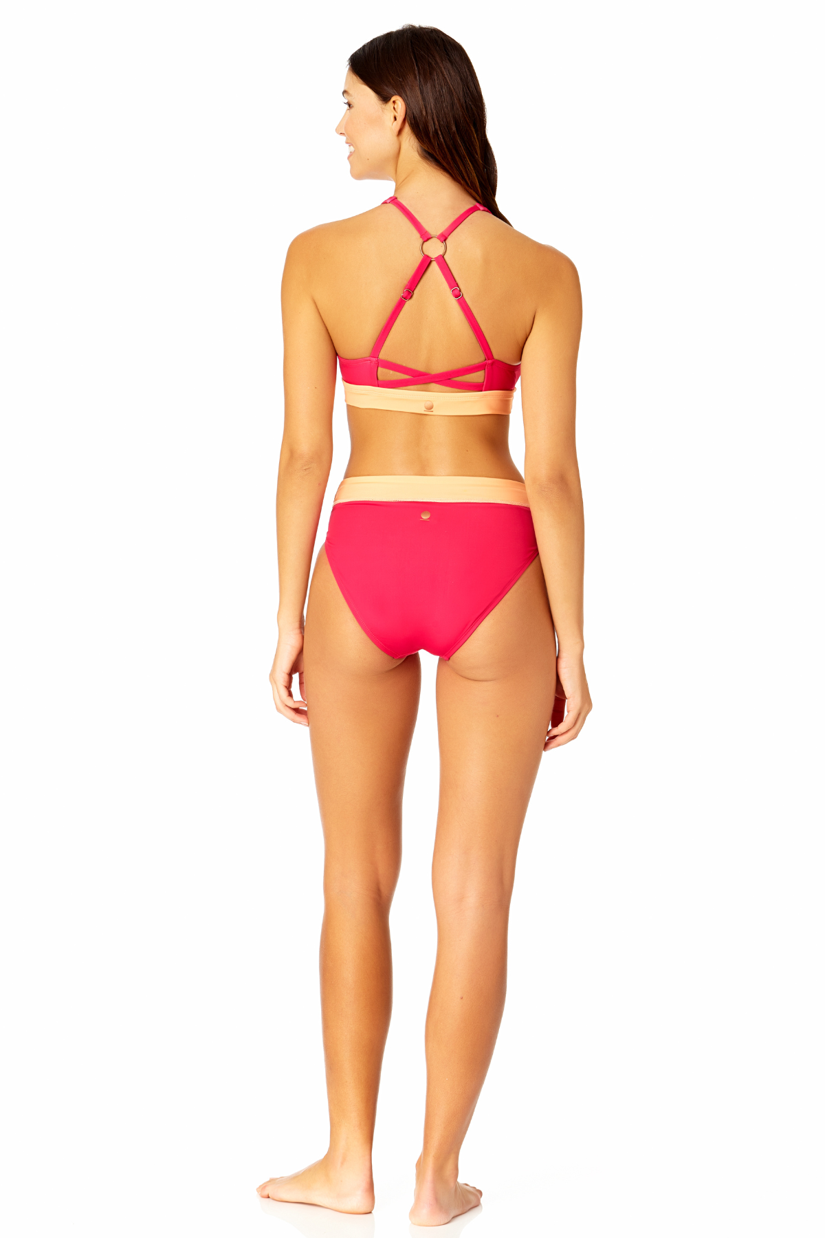 Women's Colorblock Zip Longline Bra Swim Top