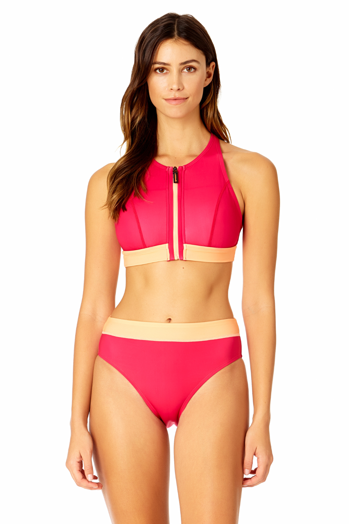 Women's Colorblock Zip Longline Bra Swim Top