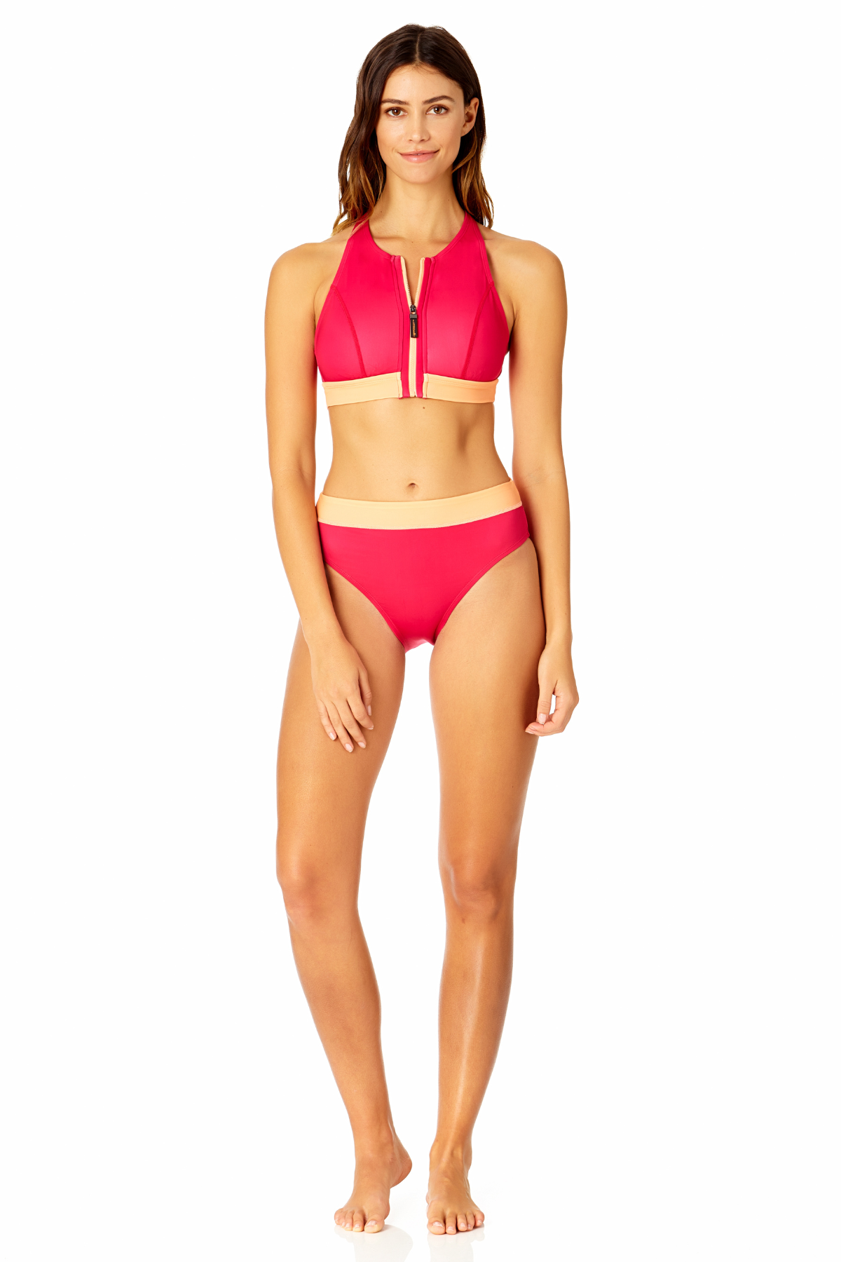 Women's Colorblock Zip Longline Bra Swim Top