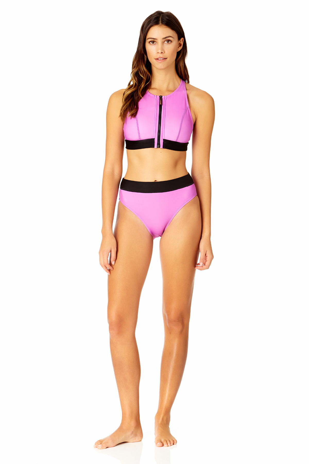 Women's Colorblock Zip Longline Bra Swim Top