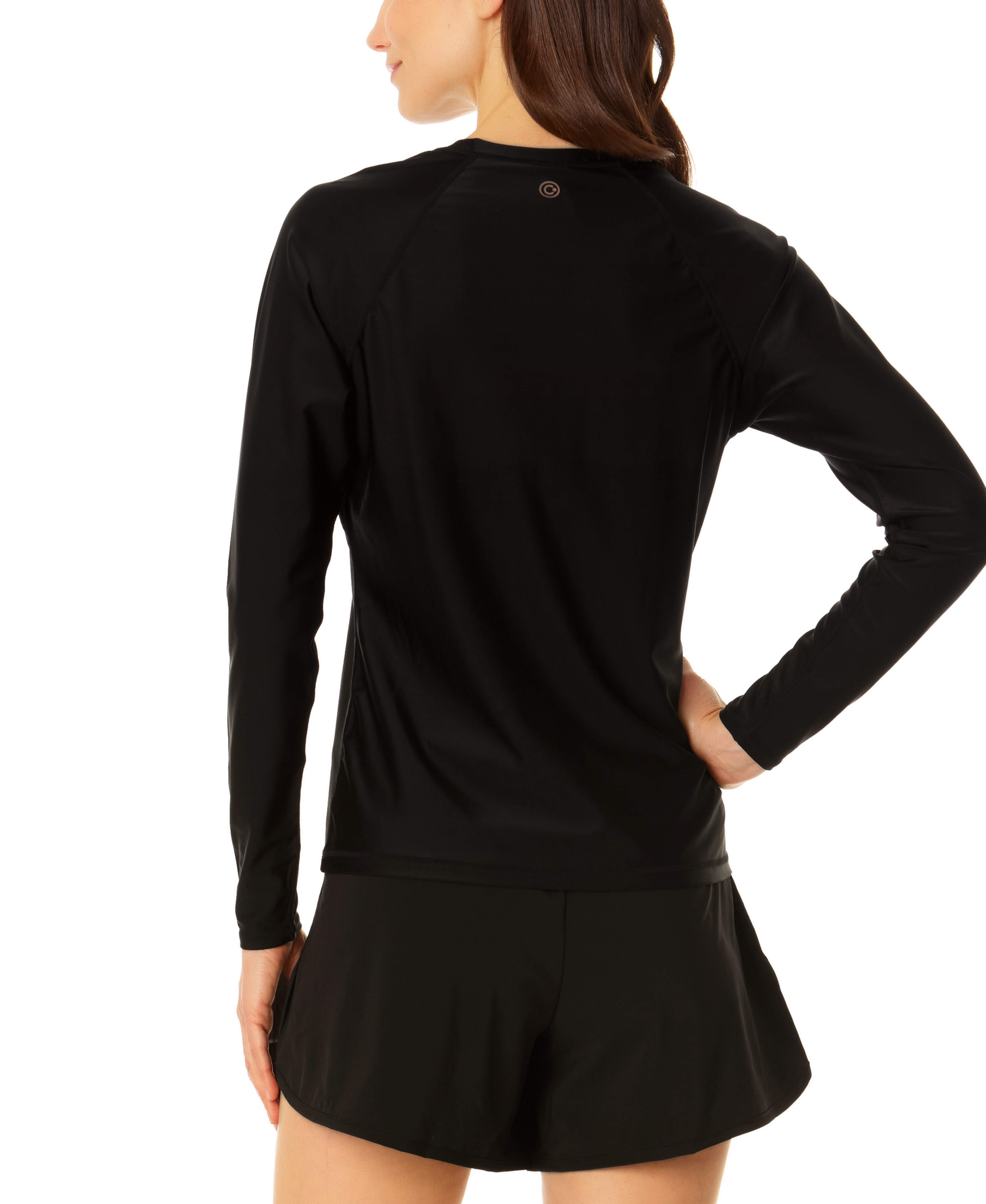 Women's Short Sleeve Zip Front Rashguard Swim Top in Black