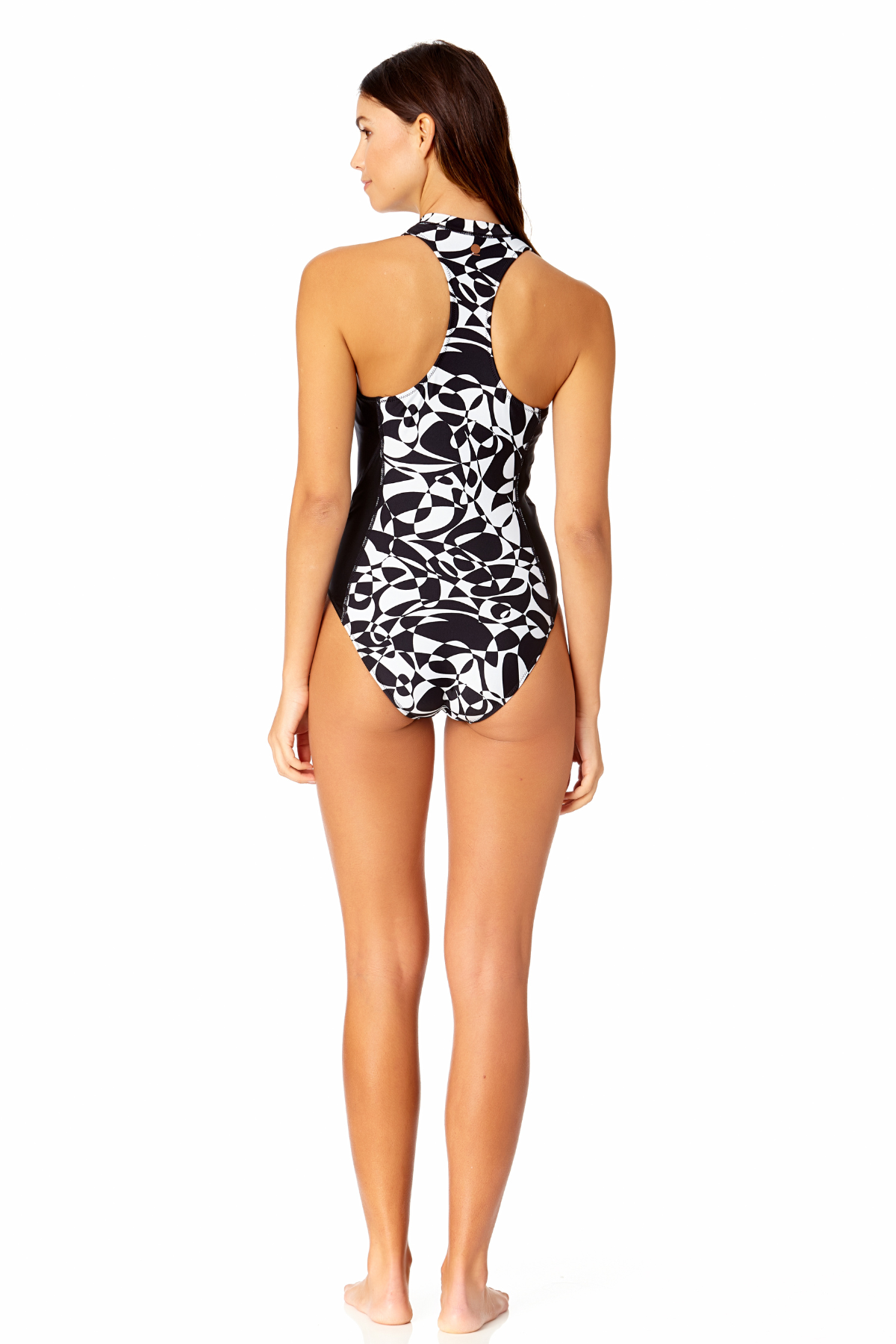 Women's Optical Illusion Zip Front One Piece Swimsuit