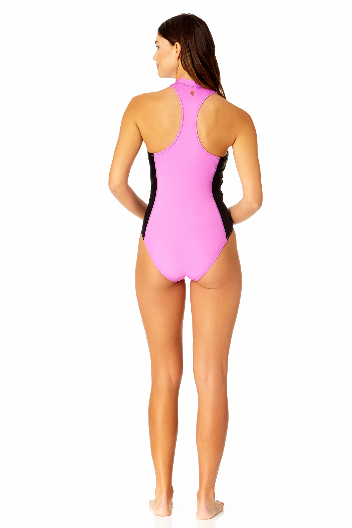 Women's Colorblock Zip Front One Piece Swimsuit