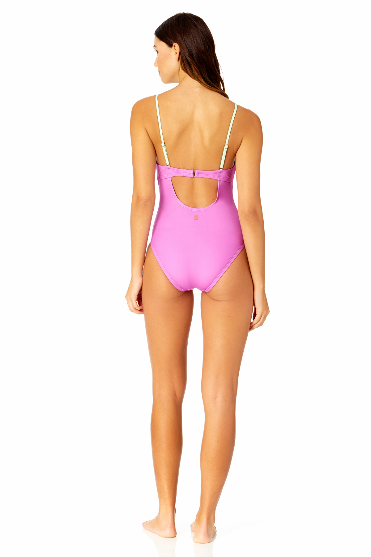 Women's Solid Piped Keyhole One Piece Swimsuit
