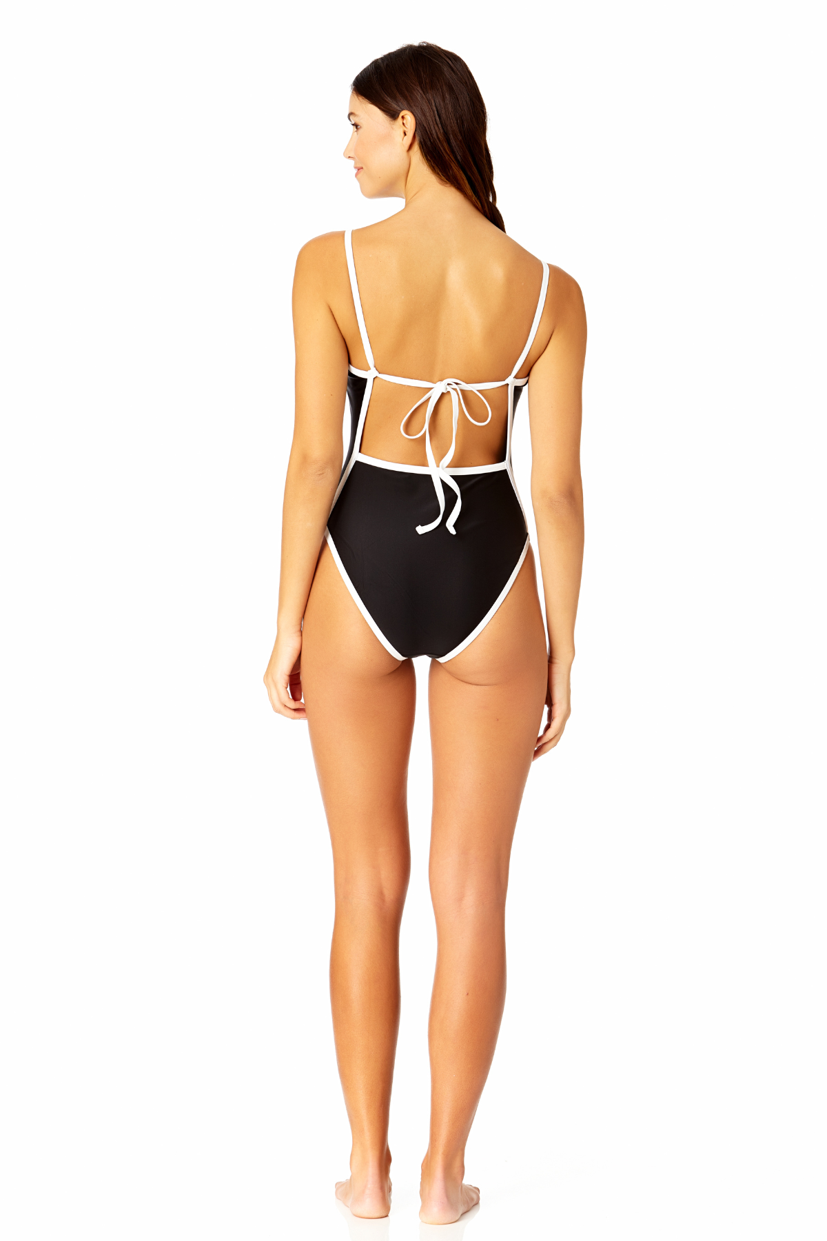 Women's Solid Piped Contour One Piece Swimsuit