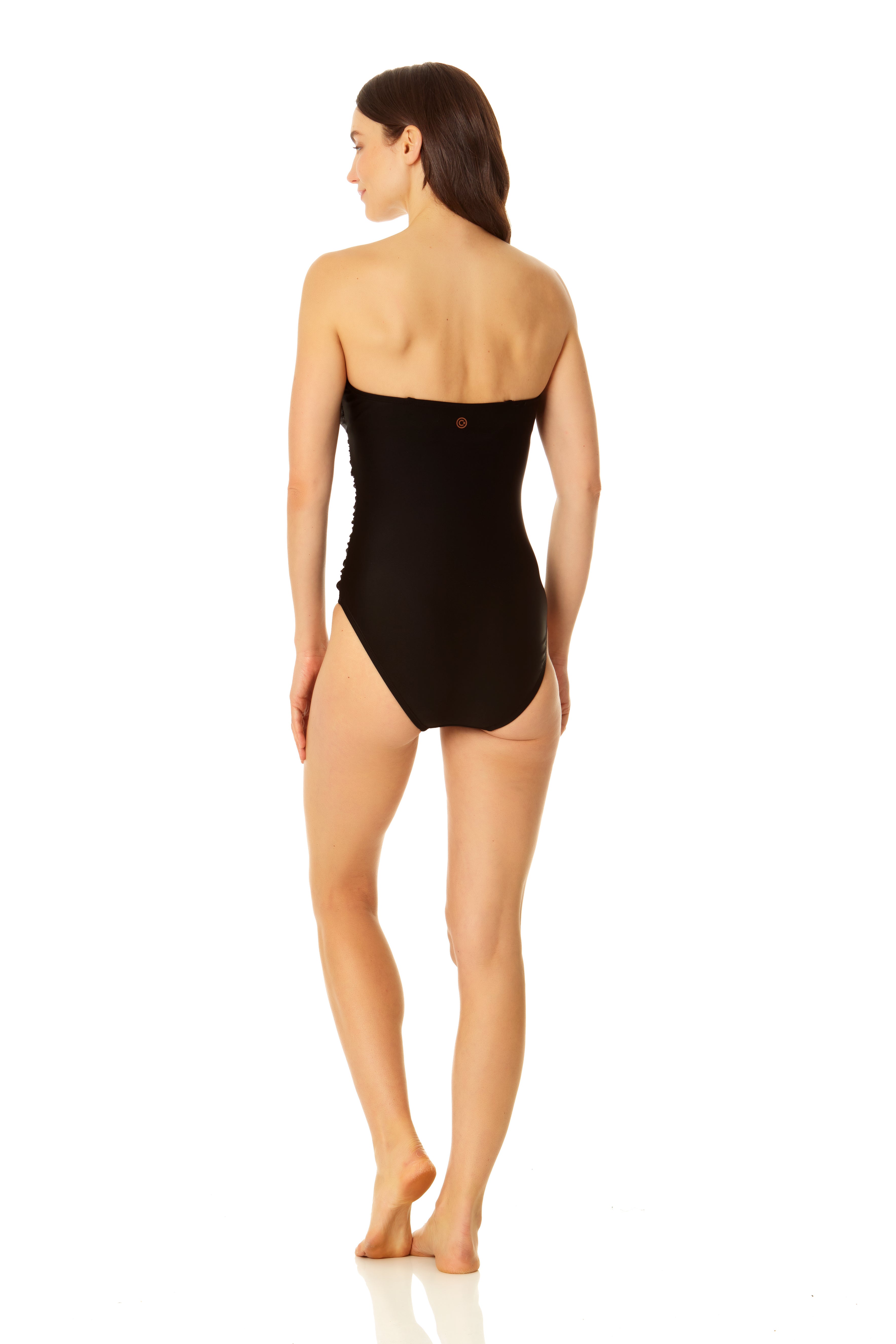 BLACK BANDEAU TUMMY CONTROL SWIMSUIT WITH REMOVEABLE STRAP – Continental  Textiles
